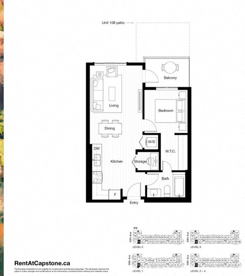 Floor plan for 1 bed, 1 bath, 612 sqft